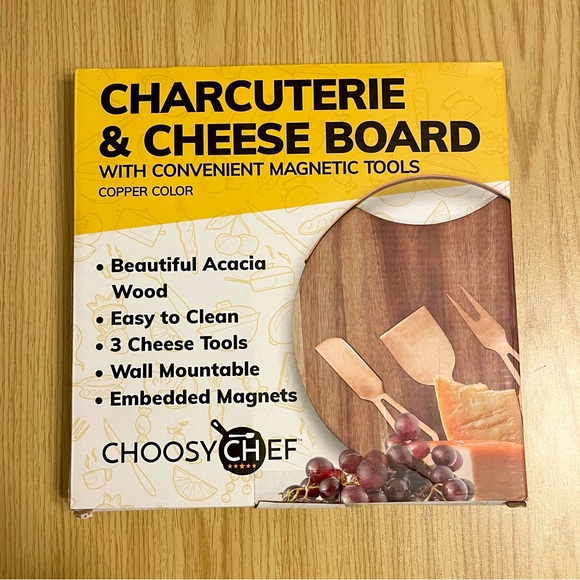 Acacia Wood Charcuterie Cheese Board with Metal Utensils - Picture 1 of 3